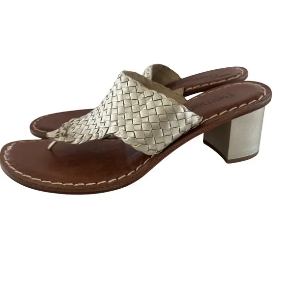 Bernardo Jinx Gold Woven Leather Thong Heels Women’s Size 10M Brazil Sandals - Picture 5 of 9